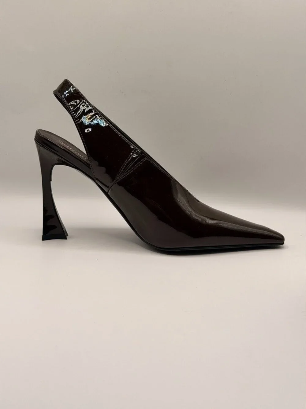 Jeffrey Campbell Women Brown Patent Leather Pointy Toe Slingback Pump Sz 8